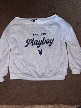 PLAYBOY Light Gray Sweatshirt with Navy Script